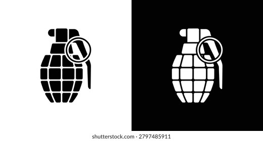 Clean white grenade icon with a safety pin lever against a black background creating bold contrast for eye-catching visuals