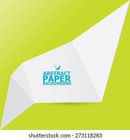 clean white origami paper speech bubble or web banner on green background .vector illustration