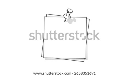 Clean white paper notes pinned with thumb tack and dashed outline effect