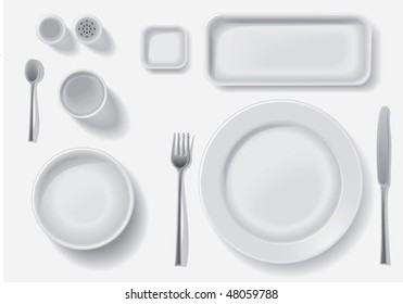 Clean white plates with drop shadow, vector