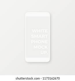 Clean white realistic smartphone vector mockup with blank screen on white background. Minimal user interface smartphone app UI concept.