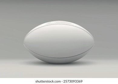 A clean, white rugby ball displayed against a plain, neutral backdrop, showcasing simplicity