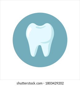 Icono de dientes blancos limpios aislados en fondo de círculo azul. Concepto de cuidado dental. Diseño para clínica dental, dentista o estomatológica. Ilustración plana del vector
