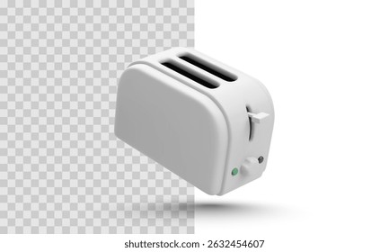 Clean White Toaster With Dual Slots and Minimal Controls. Modern Kitchen Appliance With Soft Rounded Design, Ideal for Morning Breakfast, Food Scenes, or Interior Mockups. Vector Illustration.