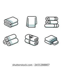 Clean White Towels Rolled Stacked Folded Spa Hotel Bathroom Icons Minimalist Line Art Style