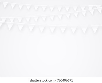 Clean white vector bunting party flags blank mockup template on white background