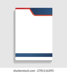 Clean white vertical card or paper with abstract geometric teal blue shapes in corners