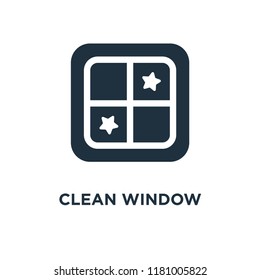 Clean window icon. Black filled vector illustration. Clean window symbol on white background. Can be used in web and mobile.