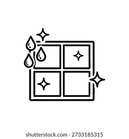 Clean window icon black and white vector line illustration sparkling glass washing and professional cleaning service symbol