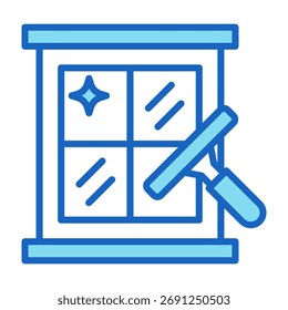 Icono de ventana limpia Color azul Estilo Ilustración vectorial