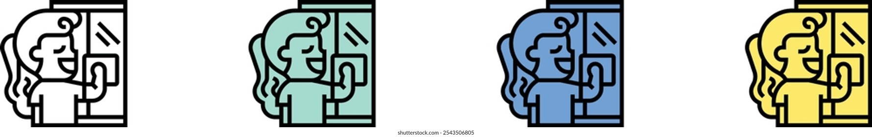 Icono de ventana limpia. Esquema, diseño de estilo verde, azul y amarillo aislado sobre fondo blanco