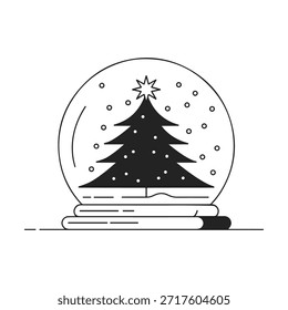 Una ilustración de globo de nieve de invierno limpio con un árbol de Navidad decorado y nieve caída, perfecto para tarjetas festivas, gráficos estacionales, Elementos de marca y diseños temáticos de vacaciones.