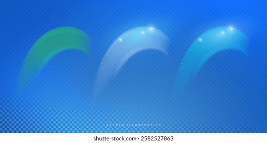 clean wipe effect set on grid transparent background, light blue arc with shine in concept wiping surface, vector illustration cleaning