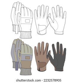 Set von isoliertem Objekt von Handschuh und Wintersymbol. Set Handschuh und Geräteträger zum Färben von Buchbestand.
