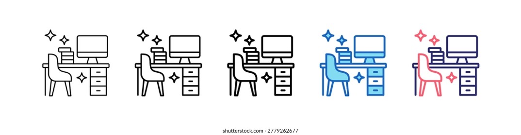 Clean Workspace Icon In 5 Different Styles Set Collection.