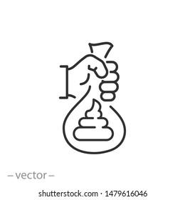 clean you after pet icon, up bag with shit, poo thin line symbol on white background - editable stroke vector illustration