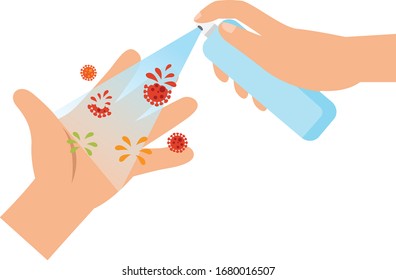 Clean your hands,using alcohol spray ,vector illustration.
