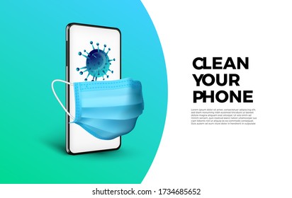Clean your phone to avoid corona consept.