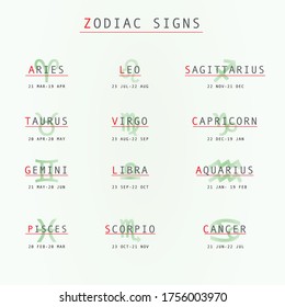 Clean Zodiac Signs: Vectors, Names and Icons