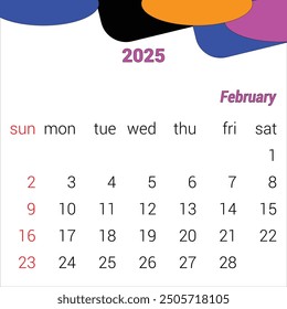cleander 2025 month of february