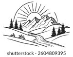 cleane shape Sunrise over mountains silhouette vector illustration white background