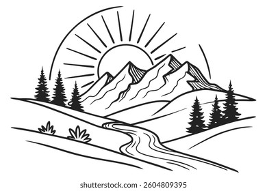 cleane shape Sunrise over mountains silhouette vector illustration white background