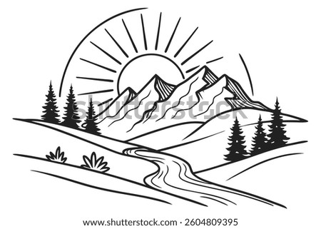 cleane shape Sunrise over mountains silhouette vector illustration white background