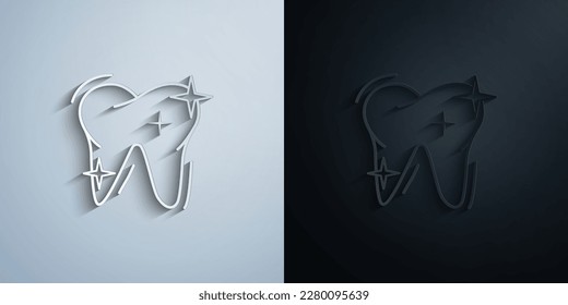 Cleaned tooth shining paper icon with shadow effect vector illuistration design
