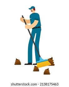 Más limpio con escoba limpia la mierda aislada. ilustración de janitor Vector