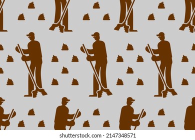 Limpiador con escoba limpia el patrón de mierda sin fisuras. fondo de janitor