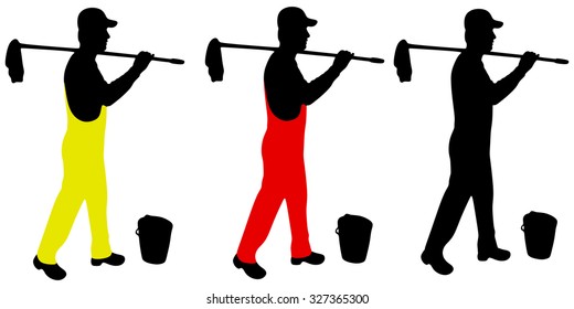 Cleaner with a brush and a bucket