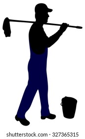 Cleaner with a brush and a bucket