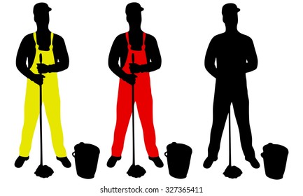 Cleaner with a brush and a bucket