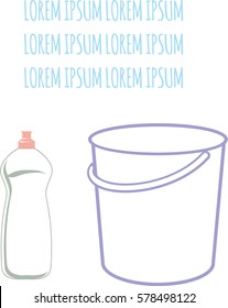 Cleaner and bucket couple on white background. Light style graphic. Small harvesting set. Vector illustration
