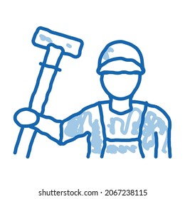 cleaner with carpet brush sketch icon vector. Hand drawn blue doodle line art cleaner with carpet brush sign. isolated symbol illustration