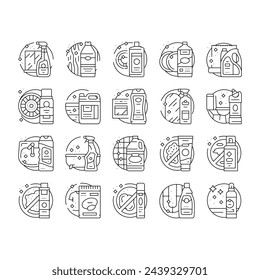 cleaner clean detergent wash hand icons set vector. product laundry, spray household, mop house, cleaning label, bottle liquid, service cleaner clean detergent wash hand black contour illustrations