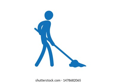 Cleaner clean floor using cleaning brush vector icon