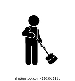 Cleaner Cleaning and Washing House Pictogram, stick figure. cleaning illustration