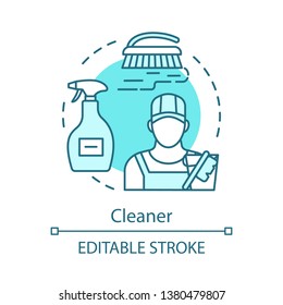 Cleaner concept icon. Cleaning agency staff idea thin line illustration. Industrial or domestic worker. Cleaning operative. Home maintenance. Vector isolated outline drawing. Editable stroke