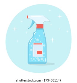 Cleaner and disinfection spray. Aniseptic and sanitizer concept. Cleaning surfaces. Hygiene inside a house and in public areas. Virus and dirt prevention. Vector illustration in flat style.