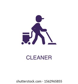 Cleaner element in flat simple style on white background. Cleaner icon, with text name concept template