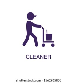 Cleaner element in flat simple style on white background. Cleaner icon, with text name concept template