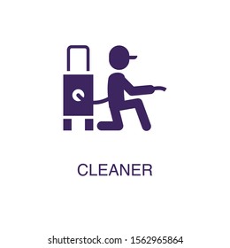 Cleaner element in flat simple style on white background. Cleaner icon, with text name concept template