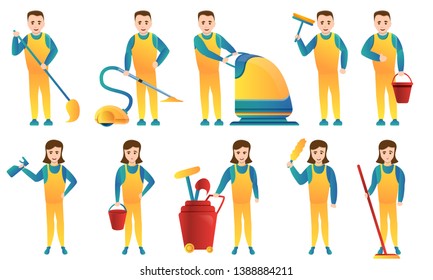 Cleaner equipment icons set. Cartoon set of cleaner equipment vector icons for web design