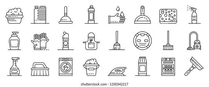 Cleaner equipment icons set. Outline set of cleaner equipment vector icons for web design isolated on white background