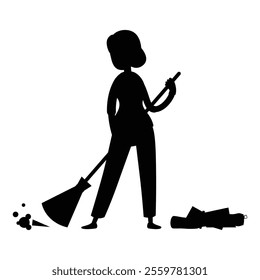 Cleaner and Garbage Silhouettes Icon for Cleaning and Waste Management Themes