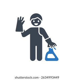 Limpiador Con Icono De Guantes Aislado Sobre Fondo Blanco
