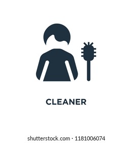 Cleaner icon. Black filled vector illustration. Cleaner symbol on white background. Can be used in web and mobile.