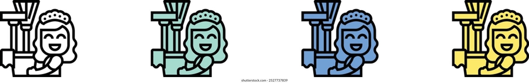 cleaner icon. Outline, Green, Blue and Yellow Style Design Isolated On White Background