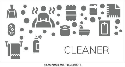 conjunto de iconos de limpieza. 11 iconos de limpieza rellenos. Incluidos Dustpan, Baño, Esponja, Tejido, Toalla, Frasco, Lavavajillas, Iconos de Napkin